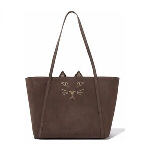 NWOT💥Charlotte Olympia Chic Brown Cat Design Tote Bag Suede